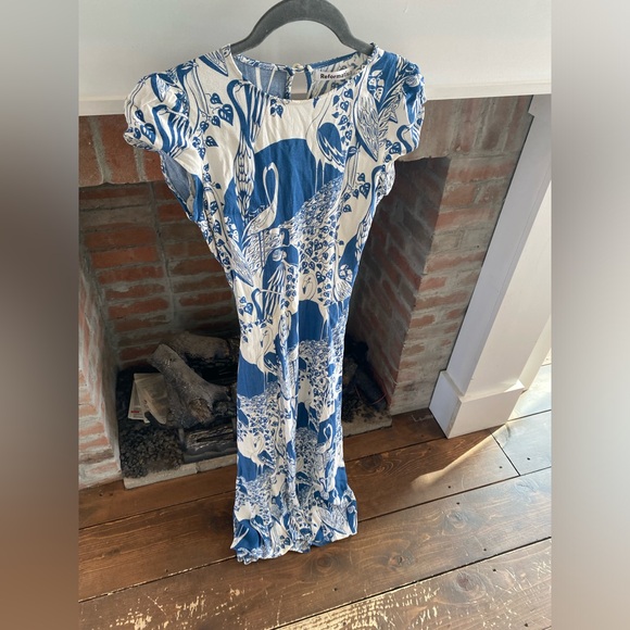 Reformation Gavin Dress in Avian Print Blue White Midi High Slit Open Back sz 4 - Picture 5 of 11